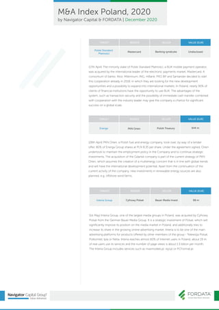 M&A Index Poland Report, 2020