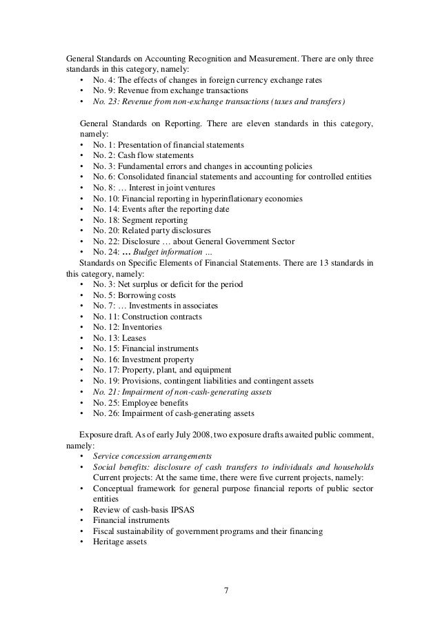 Report oninternational publicsector accounting standards (ipsas)