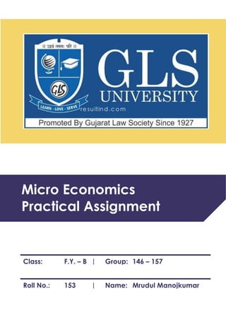 Micro Economics
Practical Assignment
Class: F.Y. – B | Group: 146 – 157
Roll No.: 153 | Name: Mrudul Manojkumar
 