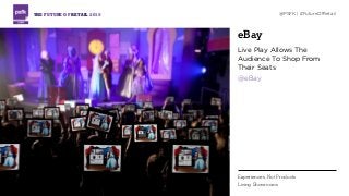 eBay
Live Play Allows The
Audience To Shop From
Their Seats
@eBay
THE FUTURE OF RETAIL 2015 @PSFK | #FutureOfRetail
Experiences, Not Products
Living Showrooms
 