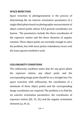Photogrammetry - Space Resection by Collinearity Equations | PDF