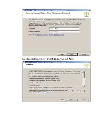 Xác nhận các thông tin trên trang Summary và kích Next.
 