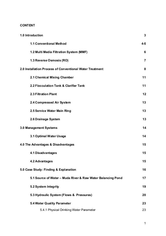 Report water treatment for domestic water supplies