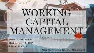 Marvin S. FALLORINA
Mark Gerone F. GROSPE
Erika C. PLANAS
MBA 207 Advanced Financial Management
 