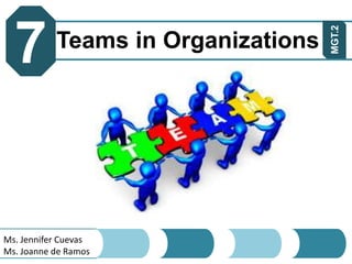 7 Teams in Organizations
Ms. Jennifer Cuevas
Ms. Joanne de Ramos
MGT.2
 