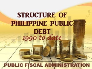 STRUCTURE OF
  PHILIPPINE PUBLIC
        DEBT
     1990 to date



PUBLIC FISCAL ADMINISTRATION
 