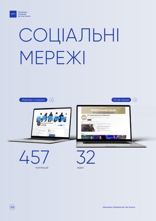 33
СОЦІАЛЬНІ
МЕРЕЖІ
457 32
Фейсбук-сторінка Ютуб-канал
публікацій відео
 