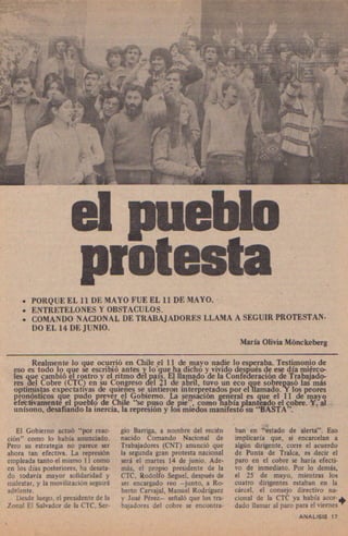 REPORTAJE: El Pueblo Protesta: ANALISIS Nº58 Junio 1983