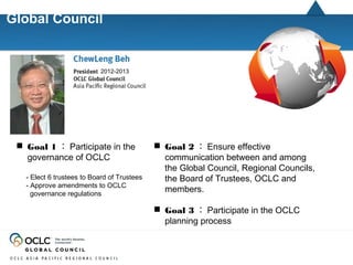 Global Council


                            2012-2013




  Goal 1 ： Participate in the                Goal 2 ： Ensure ...