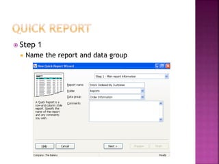  Step 1
 Name the report and data group
 