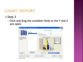  Step 3
 Click and drag the available fields to the Y and X
axis spots
 