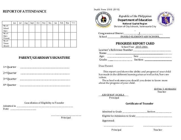 Report Card Grade Iv Vi