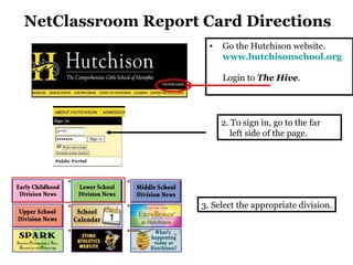 NetClassroom Report Card Directions   ,[object Object],[object Object],2. To sign in, go to the far left side of the page. 3. Select the appropriate division. 