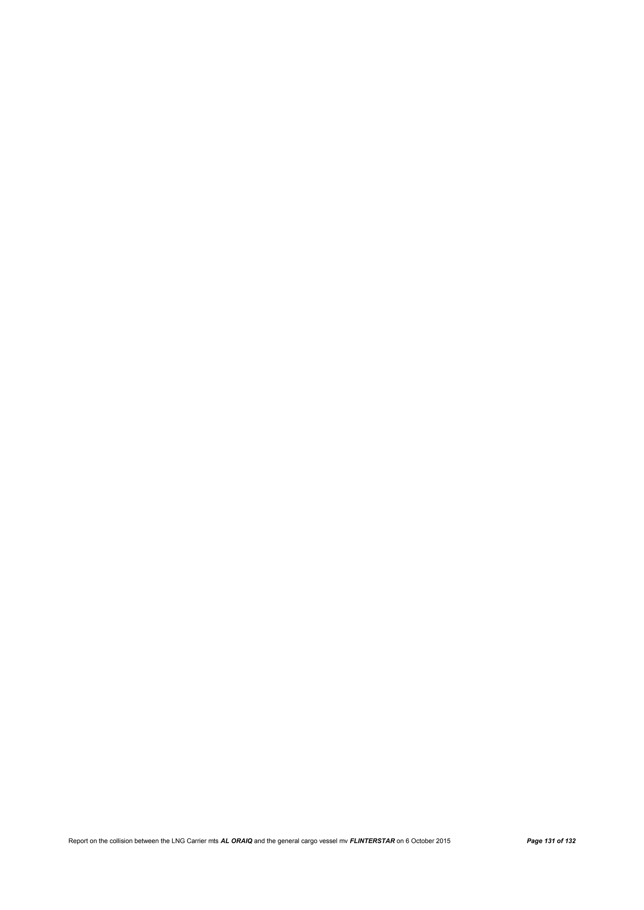 Report on the collision between the LNG Carrier mts AL ORAIQ and the general cargo vessel mv FLINTERSTAR on 6 October 2015 Page 131 of 132
 