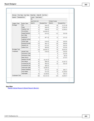 Report Designer 253
© 2011 DevExpress Inc. 253
See Also
Master-Detail Report (Detail Report Bands)
 