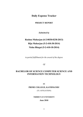 Daily Expense Tracker BSc.CSIT Project Nepal | PDF