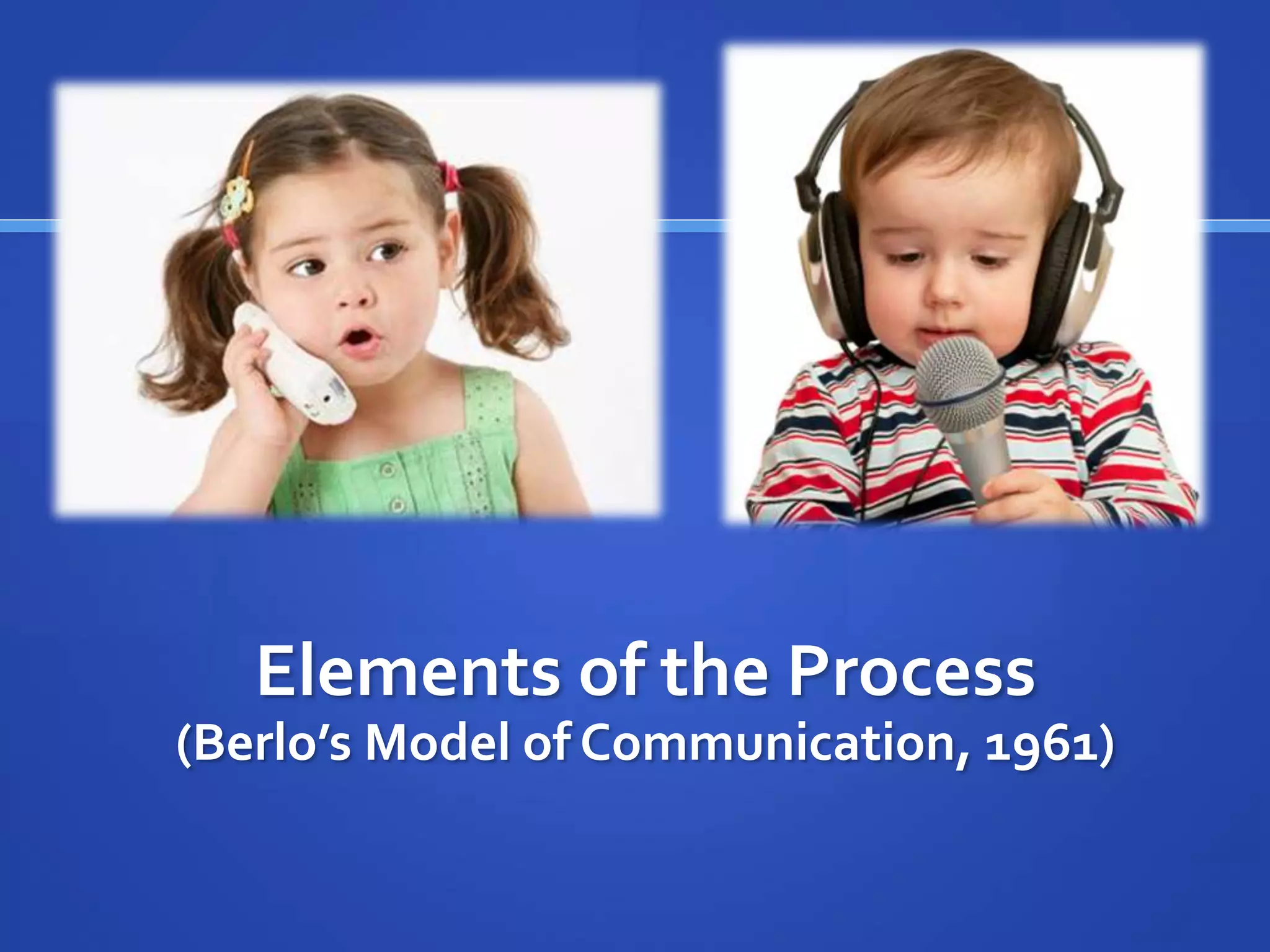 Elements of the Process
(Berlo’s Model of Communication, 1961)
 