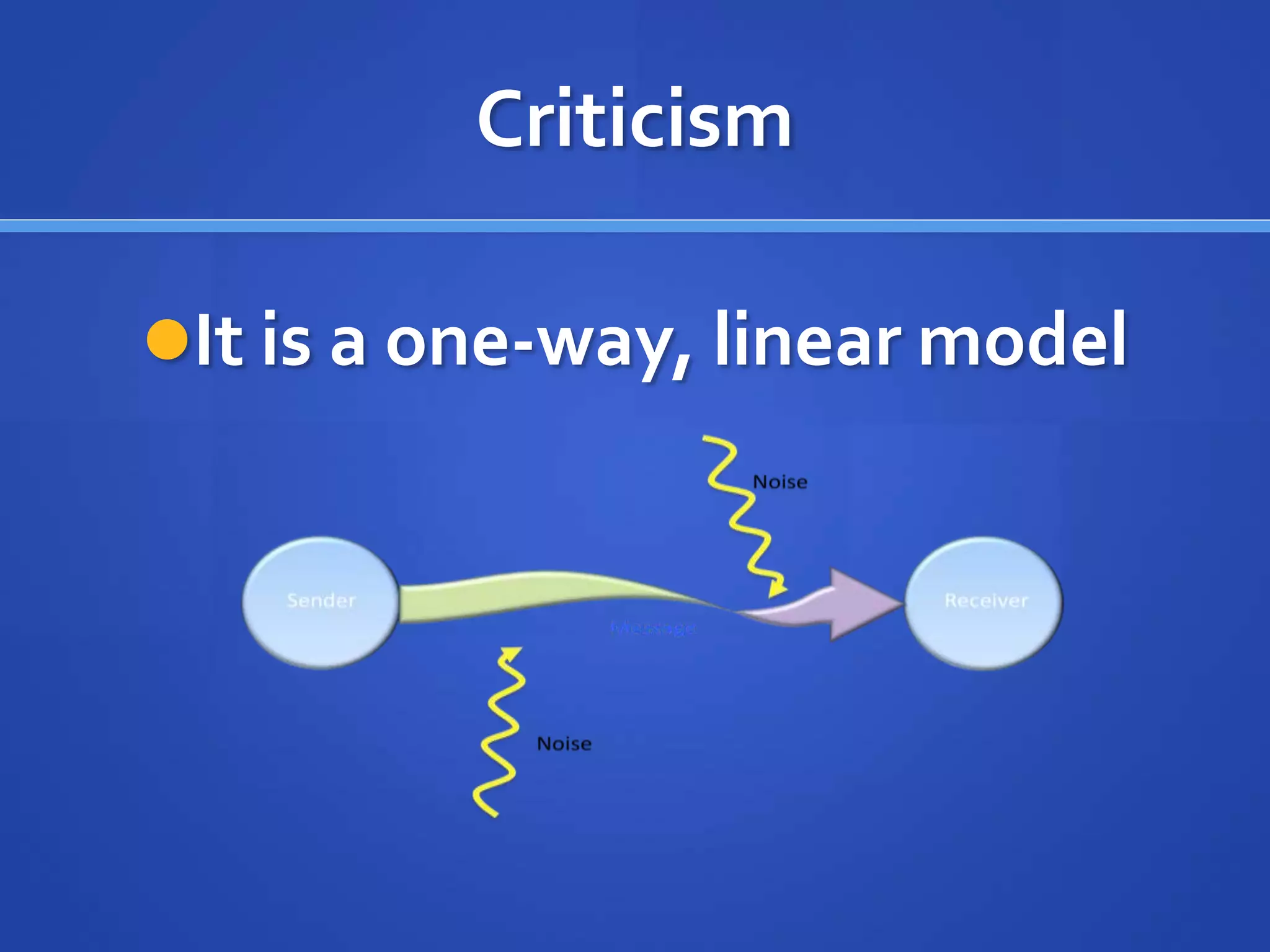Criticism
It is a one-way, linear model
 