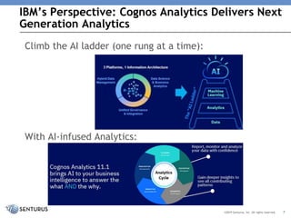 IBM’s Perspective: Cognos Analytics Delivers Next
Generation Analytics
©2019 Senturus, Inc. All rights reserved.
Climb the AI ladder (one rung at a time):
With AI-infused Analytics:
7
 