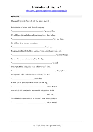 reported speech exercise 6