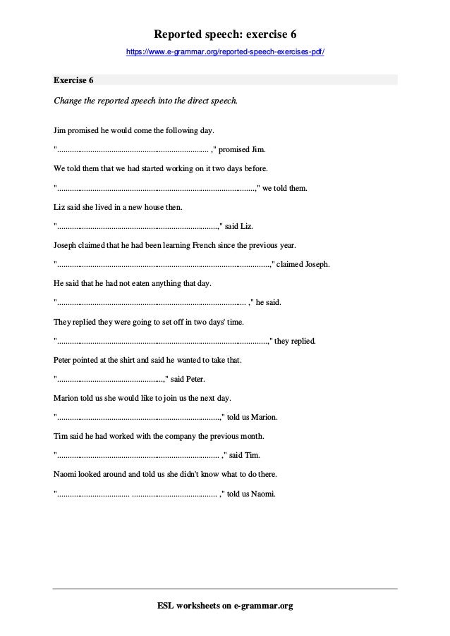 reported speech exercise 6