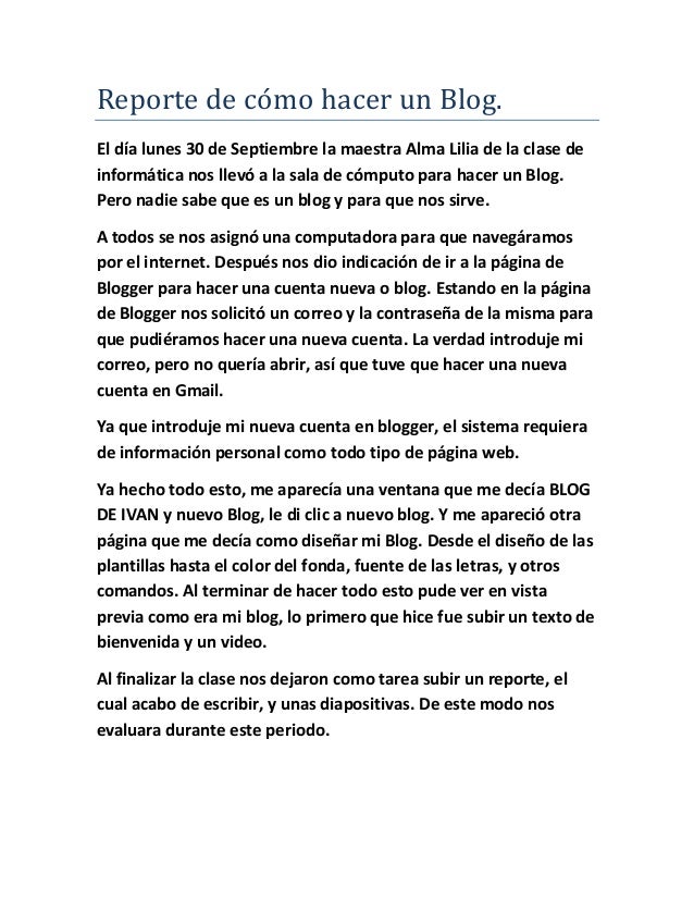 Reporte de cómo hacer un blog