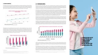 17
En Colombia, los servicios móviles han venido arrojando un crecimiento sostenido en el número de líneas
y conexiones durante los últimos 5 años (ver Gráfica 11). En el caso del servicio de telefonía móvil, al igual
que en los países desarrollados, se presenta una tasa de penetración superior al 100% (ver Gráfica 12),
mientras que, si bien la penetración de Internet móvil se ha triplicado entre el 2012 y el 2017 (52,4% para
2017), aún dicho indicador se mantiene por debajo del promedio alcanzado a nivel mundial.
Esta dinámica en las tasas de penetración de los servicios móviles también deja ver que, si bien cada
colombiano tiene en promedio más de una línea celular, no la tiene necesariamente activa para el uso
de Internet móvil30
, de manera que aún existe un margen importante de crecimiento para este servicio
en el país. En todo caso, las tendencias registradas en los últimos años por parte del Internet móvil, como
un mayor número de conexiones, tráfico e ingresos, son evidencia de los cambios en las preferencias de
los colombianos al momento de consumir los servicios móviles, siendo el teléfono celular el principal
dispositivo utilizado en Colombia para conectarse a Internet43
.
Gráﬁca 12. Penetración servicios móviles en población32
2.1.1 Internet Móvil
El servicio de Internet móvil llegó a tener tasas de crecimiento anual, en términos de conexiones, de más del
50% para los años 2013 y 2014, año para el cual se alcanzaron los 18,6 millones de conexiones; sin embargo, dicho
crecimiento se desaceleró en los últimos años. Propiamente, la tasa de crecimiento para 2015 bajó al 14,2%, para
el 2016 a 11,6% y para 2017 se ubicó en 8,7%, llegando para este último año a un poco más de 25,8 millones de
conexiones, lo que representó una penetración del Internet móvil de 52,4% (ver Gráfica 12).
Por otro lado, el comportamiento de este servicio se puede analizar de manera discriminada por la modalidad
de contratación; para el caso colombiano el servicio de Internet móvil se puede obtener de dos maneras, a través
de la adquisición de un plan con un cargo fijo que se paga de forma periódica (por suscripción) o sin que medie
la contratación de un plan para acceder al servicio y este sea pagado conforme a los consumos realizados por
el usuario (por demanda). Es importante resaltar que la CRC en el 2016 en la Revisión de los mercados móviles44
encontró que “el mercado relevante minorista de Internet móvil incluye el servicio de Internet móvil tanto por
suscripción como por demanda”, lo cual implica que estas dos modalidades de pago, dadas sus características de
prestación de servicio y condiciones mercado, pueden ser consideradas sustitutas entre sí.
Ahorabien,comosepuedeapreciarenlaGráfica13,lamayorproporcióndeusuariosdelserviciodeInternetmóvil
acceden al mismo por demanda, con una participación del 58,8% del total de conexiones para el cuarto trimestre
de 2017. Cabe recordar que estos datos de Internet móvil incluyen la información de teléfonos móviles y de Data
Card45
, pero son los usuarios que emplean teléfonos móviles quienes acumulan más del 96%, en promedio, de las
conexiones reportadas para el periodo de estudio.
La Gráfica 13 también muestra que la tendencia creciente en el número de conexiones a Internet móvil de los
últimos años ha estado impulsada principalmente por el crecimiento en el número de conexiones pertenecientes
a la modalidad por suscripción, las cuales pasaron de 7,3 a 10,6 millones entre el cuarto trimestre de 2015 y 2017,
respectivamente,registrandouncrecimientodel46,3%.Esteresultadosignificóquelasconexionesporsuscripción
pasaran de representar el 34,2% del total de los usuarios en el cuarto trimestre de 2015 al 41,2% a finales de 2017.
Gráﬁca 13. Evolución del número de conexiones de Internet Móvil – cifras en millones
Unido a la tendencia positiva en el número de conexiones, se encuentra una senda creciente del tráfico de datos
(ver Gráfica 14), el cual presenta tasas superiores al 30% anual para los años de estudio. Particularmente, para el
2017 el tráfico con respecto al 2016 creció 37,1%, es decir 5,5 puntos porcentuales por encima de la tasa registrada
en el 2016.
Este comportamiento del tráfico se presenta por el crecimiento en las dos modalidades de pago, donde las
conexiones por demanda son las que registran el mayor incremento. Entre2015 y 2017, el tráfico de este segmento
creció a una tasa promedio anual de 50,2%, 10 puntos porcentuales más que la tasa de crecimiento del tráfico
de las conexiones por suscripción. No obstante, es importante resaltar que más del 75% del tráfico cursado en
este servicio corresponde al generado por las conexiones bajo suscripción. Es así como, de los 339,2 millones de
Gigabytes que se cursaron en el 2017, 257,5 millones fueron por suscripción y 81,7 millones por demanda.
33. Comisión de Regulación de Comunicaciones (2016). “Revisión de los mercados de servicios móviles”. (pág. 60). Disponible en: https://www.crcom.gov.co/es/pagina/revision-de-los-mercados-de-servicios-moviles
34. Data Card: Cuando el suscriptor, a través de un Modem USB/PCMCIA, Ranura SIM, Notebook/Netbook, etc., se conecta a Internet utilizando un computador, Tablet u otros equipos que hagan uso de servicios de datos
únicamente. Deﬁnición contenida en el TÍTULO. REPORTES DE INFORMACIÓN. de la Resolución 5050 de 2016, Formato 1.9. ACCESO MÓVIL A INTERNET.
2.1 servicios móviles
A FINALES DE 2017
EL 46,7% DE LAS
CONEXIONES
DE INTERNET
MÓVIL ERAN CON
TECNOLOGÍA 4G.
Gráﬁca 11. Evolución usuarios Internet y Telefonía – Móvil.
Cifras en millones
Fuente: ColombiaTIC y CRC. Elaboración CRC
Nota: Las cifras de ColombiaTIC fueron tomadas el 16 de abril de 2018. 
Fuente: ColombiaTIC, CRC y DANE. Elaboración CRC
Nota: Las cifras de ColombiaTIC fueron tomadas el 16 de abril de 2018. 
Fuente: ColombiaTIC y CRC. Elaboración CRC
Nota: Las cifras de ColombiaTIC fueron tomadas el 16 de abril de 2018. 
30. Es importante resaltar que, una de las razones por la cual no todos los usuarios del servicio de voz móvil pueden tener acceso al servicio de Internet móvil es porque existe una
restricción tecnológica impuesta por el tipo de terminal móvil que se emplea. Si un usuario tiene un celular con las funciones básicas no va a poder acceder a los servicios de Internet, caso
contrario si cuenta con un teléfono inteligente. Así, estimaciones realizadas por Global Data indican que para 2017 Colombia mantuvo una baja penetración de Smartphones, pues mientras
las demás naciones registraron una penetración de estos equipos por encima del 50%, el país solo llegó al 43%.
31. De acuerdo con la última ECV del DANE, el 81,7% de las personas de 5 y más años de edad utilizaron el teléfono celular para conectarse a Internet.
32. .Número de líneas de telefonía móvil y conexiones de Internet móvil dividido por el número de residentes del país y multiplicado por 100 (suscripciones por cada 100 habitantes)
31
33
34
105% 107%
116% 119% 120%
126%
16,0%
25,3%
39,1%
44,1% 48,7% 52,4%
0%
20%
40%
60%
80%
100%
120%
140%
2012 2013 2014 2015 2016 2017
Tasapor100habitantes
Voz Móvil Internet Móvil
10,3 11,1 12,7 14,0 13,0 12,7 12,6 13,8 13,1 13,5 13,7 15,2
6,2 6,5
6,8
7,3 8,0 8,6 9,2
9,9 10,1 10,2 10,4
10,6
-
5,0
10,0
15,0
20,0
25,0
30,0
1T - 2015
2T - 2015
3T - 2015
4T - 2015
1T - 2016
2T - 2016
3T - 2016
4T - 2016
1T - 2017
2T - 2017
3T - 2017
4T - 2017
Millones
Demanda Suscripción
 
