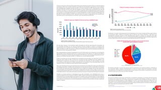 19
Un hecho relevante en términos de los ingresos del servicio de Internet móvil se observa a través del ingreso
promedio por GB, como se puede evidenciar en la Gráfica 18, este indicador experimentó un decrecimiento
casi sostenido entre el primer trimestre de 2015 y el cuarto trimestre de 2017, disminuyendo un 23,7%,
al pasar de $18.760 a $14.310. Esta caída, que significa un menor ingreso para los operadores por cada GB
cursado en sus redes y, en este sentido, unas mejores condiciones para la adquisición del servicio por parte
de los usuarios, ha sido en gran parte producto de una disminución en el ingreso promedio de las conexiones
por demanda, el cual después de alcanzar un máximo de $33.655 en el tercer trimestre de 2015 llegó a los
$13.403 en el último trimestre de 2017, valor que incluso fue menor al registrado por las conexiones por
suscripción, que se caracterizaba por ser inferior y para este periodo fue de $14.613.
Por otro lado, respecto a las conexiones según tecnología (lo cual está estrechamente relacionado con
las velocidades percibidas por los usuarios de Internet móvil), la Gráfica 19 muestra el crecimiento que
experimentaron las conexiones con tecnología de cuarta generación (4G), que pasaron de 3,3 millones en
2015 a 12 millones en 2017. No obstante, es relevante mencionar que la tasa de crecimiento del último año
(71,5%), fue la menor del periodo de análisis.
Este comportamiento ha estado acompañado de una leve disminución en las conexiones con tecnología de
segunda (2G) y tercera (3G) generación, que en conjunto pasaron de 18 millones a 14 millones entre 2015 y
2017. Por consiguiente, la brecha entre las conexiones 2G y 3G frente a las conexiones 4G pasó de ser de 14,7
millones en el primer trimestre de 2015 a 1,7 millones en el cuarto trimestre de 2017.
Si bien se encuentra que son las conexiones por suscripción las que acceden a las redes 4G en una mayor
proporción (para finales de 2017 el 64% de las conexiones de esta modalidad eran 4G), también se ha
evidenciado un importante crecimiento de las conexiones por demanda con esta tecnología, con tasas
de crecimiento anual superiores al 140%. Puntualmente, las conexiones 4G por demanda pasaron de 0,6
millones en 2015 a 5,2 millones en 2017 (34% del total de conexiones).
Pese a que Colombia presenta tasas importantes de crecimiento en tecnología 4G, estamos por debajo de los
crecimientos esperados y alejados de las penetraciones de este tipo de servicios comparados con los países
de la OCDE. Las razones para este comportamiento son variadas, sin embargo, tiene un peso importante
el encarecimiento de los terminales móviles por la depreciación del peso frente al dólar, así como por el
comportamientogeneraldelsector,cuyastasasdecrecimientosonmenoresalasalcanzadas unosañosatrás.
Es deseable entonces, buscar alternativas para incentivar un mayor crecimiento de este tipo de conexiones.
También es necesario destacar la importancia de las altas velocidades como facilitadoras del acceso a
mayores y mejores servicios, de hecho, la OECD y el BID46
señalan la relevancia de velocidades 4G como pilar
fundamental de la economía digital, que fomenta la inclusión social, la productividad y el buen gobierno
a través de la reducción de los costos asociados al acceso a la información y la ampliación de los canales de
intercambio de conocimientos, lo cual está impulsando la creación de nuevos bienes, servicios, modelos de
negocio y empleos.
35.OECD/BID (2016). Políticas de banda ancha para América Latina y el Caribe: un manual para la economía digital, OECD Publishing, Paris. Disponible en: http://dx.doi.org/10.1787/9789264259027-es
Finalmente, al revisar las participaciones de los operadores en el servicio de Internet móvil según número
de conexiones, tráfico e ingresos se encuentra que en todos los casos Comcel, Movistar y Tigo tienen una
participación acumulada superior al 91%. Específicamente respecto al número de conexiones, para 2017
Comcel sigue siendo el operador con la mayor participación (56,9%), seguido de Movistar (22,4%), y Tigo (12,7%);
el resto de operadores suman entre ellos una participación del 8,0% (ver Gráfica 10).
En términos generales, el servicio de Internet móvil ha presentado una tendencia positiva y sostenida en
las conexiones, tráfico e ingresos. Particularmente, se tiene un mayor número de conexiones, asociadas
principalmente a tecnologías de cuarta generación, con las cuales no solo se tiene un incremento en el acceso
a Internet móvil, sino un servicio con mayor velocidad.
2.1.2 Telefonía Móvil
El servicio de telefonía móvil sigue presentando un crecimiento sostenido en el número de líneas durante
los últimos años. Como hecho relevante, y al igual que en los países desarrollados, se observa un índice de
penetración en Colombia superior al 100%, llegando en el 2017 a una tasa de 126,2% (ver Gráfica 12). Es así
como dentro de los resultados del estudio de Hábitos y usos servicios móviles adelantado en 2016 por esta
Comisión47
, se encontró que el 26,9% de los usuarios de servicios móvilescuentan con más de una línea celular,
dato congruente con una penetración superior al 100%.
36. Comisión de Regulación de Comunicaciones. (2016). “Hábitos y usos servicios móviles”. Recuperado de https://www.crcom.gov.co/recursos_user/2016/Actividades_
regulatorias/merc_moviles/regulatoria/CRC-Habitos%20_Usuarios.pdf
Gráﬁca 20. Participación de los operadores en los servicios de Internet
móvil en 2017 según cantidad de conexiones
Gráﬁca 18. Ingreso por Gigabyte de Internet móvil por modalidad de pago
Fuente: ColombiaTIC y CRC. Elaboración CRC
Notas: Las cifras de ColombiaTIC fueron tomadas el 16 de abril de 2018. Los ingresos están a precios corrientes
Gráﬁca 19. Evolución conexiones con tecnología 4G
Fuente: ColombiaTIC y CRC. Elaboración CRC
Nota: Las cifras de ColombiaTIC fueron tomadas el 16 de abril de 2018.
22,4%
56,9%
12,7%
2,6%
2,6%1,3%
1,5%
0,1%
Fuente: ColombiaTIC y CRC. Elaboración CRC
Nota: Las cifras de ColombiaTIC fueron tomadas el 16 de abril de 2018.
35
36
-
5.000
10.000
15.000
20.000
25.000
30.000
35.000
1T - 2015
2T - 2015
3T - 2015
4T - 2015
1T - 2016
2T - 2016
3T - 2016
4T - 2016
1T - 2017
2T - 2017
3T - 2017
4T - 2017
PesosporGB
Demanda
Suscripción
Total
14,76
13,77
1,75
12,05
0,0
2,0
4,0
6,0
8,0
10,0
12,0
14,0
16,0
18,0
20,0
1T -
2015
2T -
2015
3T -
2015
4T -
2015
1T -
2016
2T -
2016
3T -
2016
4T -
2016
1T -
2017
2T -
2017
3T -
2017
4T -
2017
Millones
(2G + 3G) 4G
 