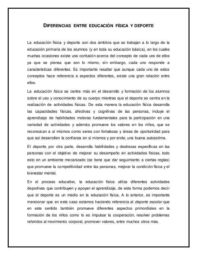 Reporte de lectura Diferencias entre educación física y