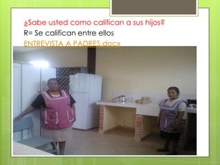¿Sabe usted como califican a sus hijos?
R= Se califican entre ellos
ENTREVISTA A PADRES.docx
 