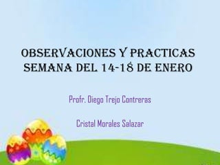 OBSERVACIONES Y PRACTICAS
SEMANA DEL 14-18 DE ENERO

      Profr. Diego Trejo Contreras

        Cristal Morales Salazar
 