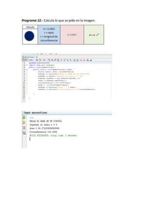 Programa 12.- Calcula lo que se pide en la imagen:
 