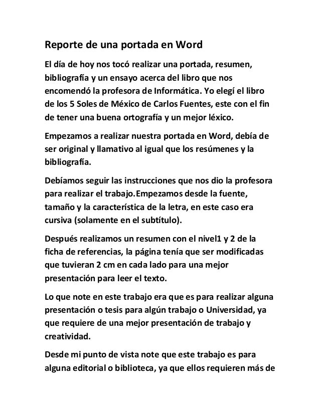 Reporte De Una Portada En Word