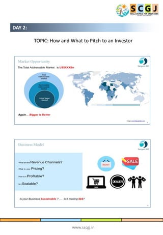 www.sscgj.in
DAY 2:
TOPIC: How and What to Pitch to an Investor
 