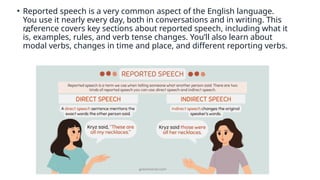 reported speech grammar rule form ,changing tenses, pronouns.pptx