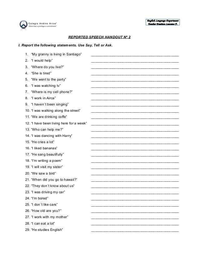 reported speech class 9 exercise with answers dialogue
