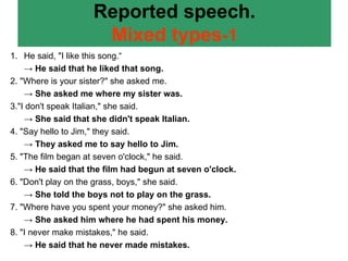 Reported speech. Mixed types -1 ,[object Object],[object Object],[object Object],[object Object],[object Object],[object Object],[object Object],[object Object],[object Object],[object Object],[object Object],[object Object],[object Object],[object Object],[object Object],[object Object]