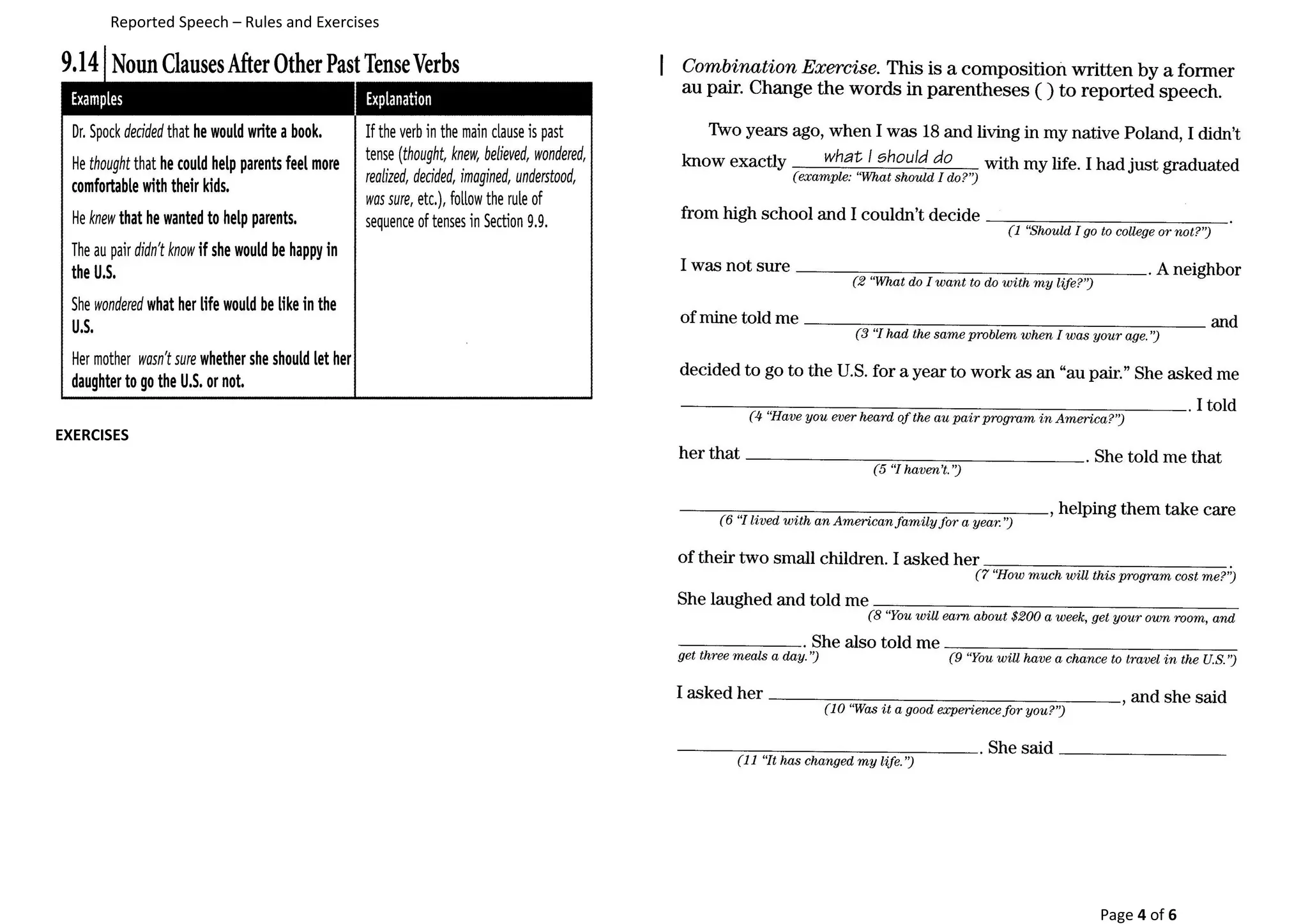 Reported speech rules & exercises | DOC