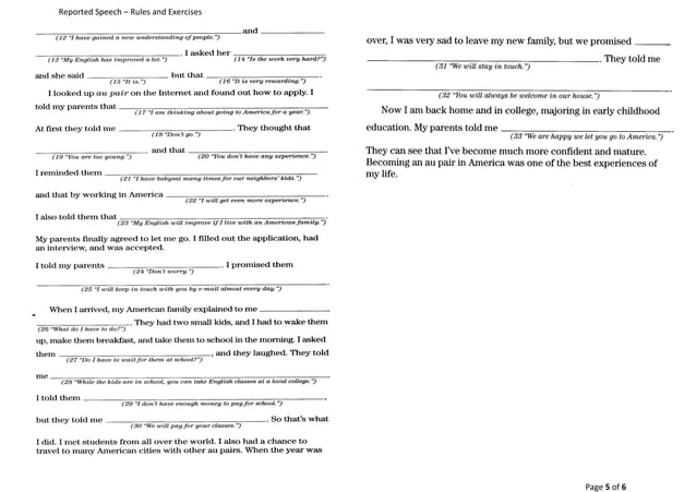 Reported speech rules & exercises | PPT