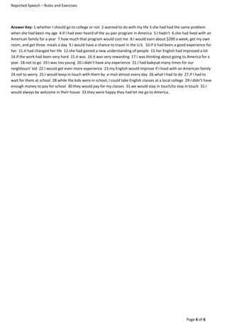 Reported speech rules & exercises | DOC