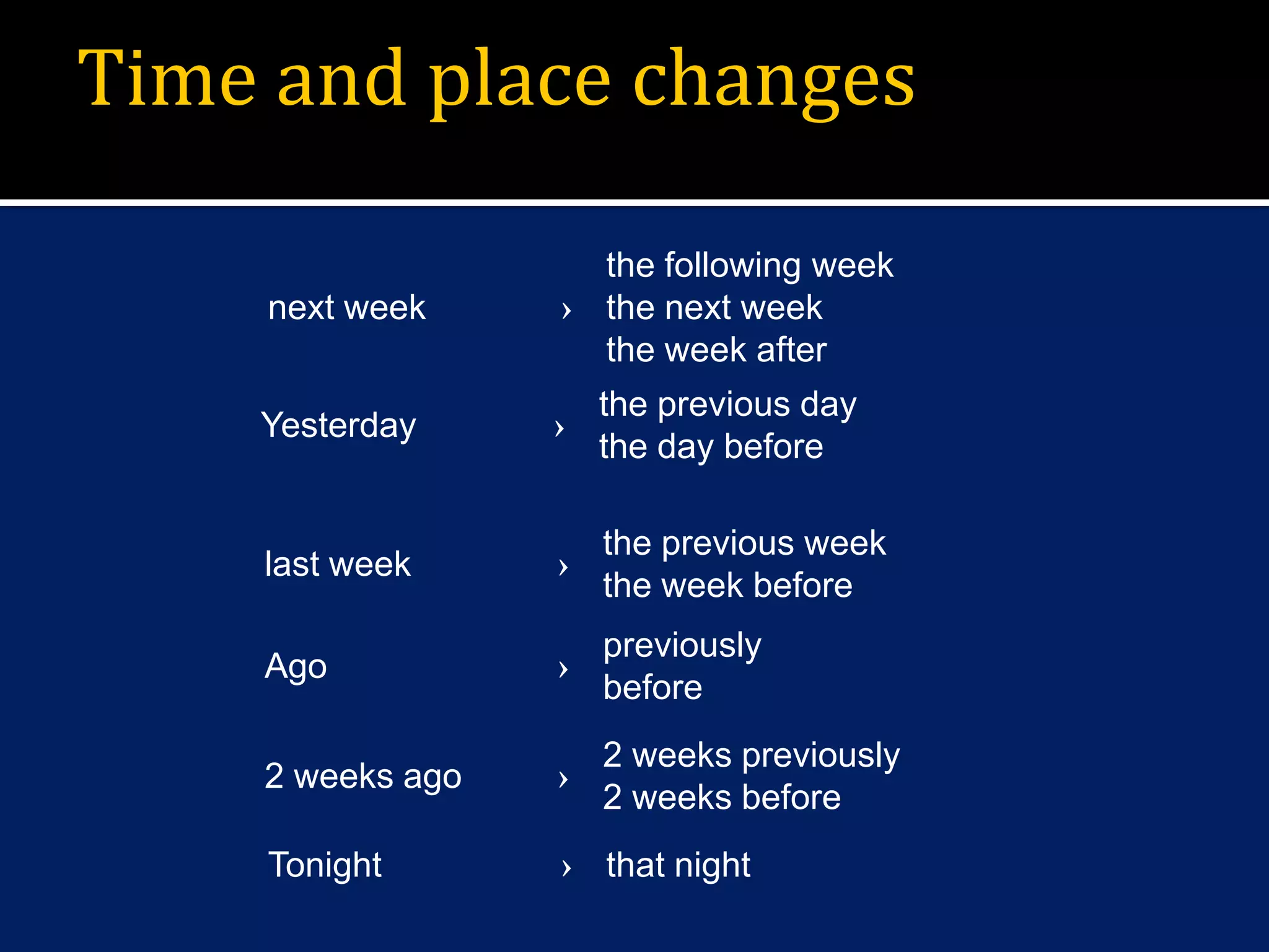 Time and place changes