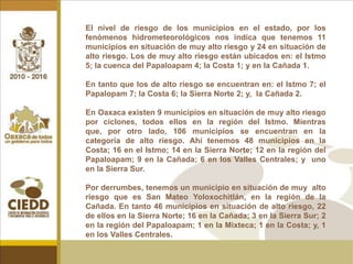 MUNICIPIOS DE RIESGO MEDIO POR GRANIZADASNOTA: La clasificación de los niveles de riesgo se midió de acuerdo a la frecuencia de declaratorias de contingencia, emergencia y desastre de los últimos 10 años según cifras del CENAPRED.