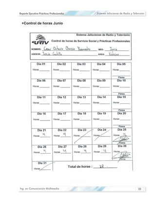 Reporte Ejecutivo Prácticas Profesionales   Sistema Jalisciense de Radio y Televisión




Ing. en Comunicación Multimedia                                                25
 