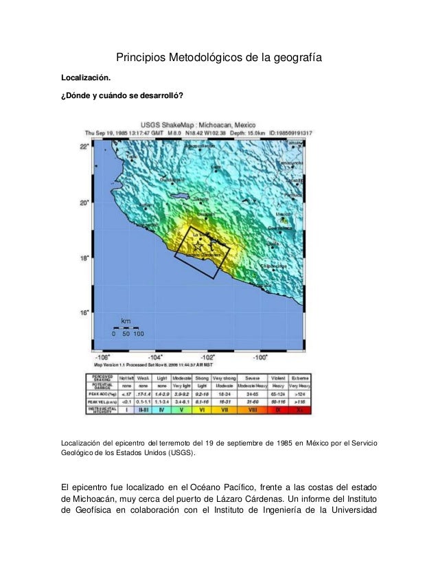 Reporte principios metodológicos de la geografía sismo 85