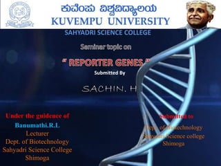 Under the guidence of
Banumathi.R.L
Lecturer
Dept. of Biotechnology
Sahyadri Science College
Shimoga
SAHYADRI SCIENCE COLLEGE
Submitted By
Submitted to
Dept. of Biotechnology
Sahyadri Science college
Shimoga
 