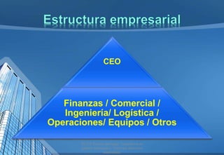 CEO
Finanzas / Comercial /
Ingeniería/ Logística /
Operaciones/ Equipos / Otros
2013 © Estudio Banegaz. Consultoría en
ges...