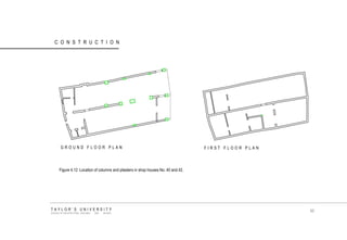 CONSTRUCTION 
Figure 4.12 Location of columns and pilasters in shop houses No. 40 and 42. 
GROUND FLOOR PLAN 
FIRST FLOOR PLAN TAYLOR‟S UNIVERSITY SCHOOL OF ARCHITECTURE, BUILDING AND DESIGN 
90  