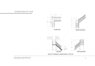 CONSTRUCTION 
FLOOR PLAN 
FRONT ELEVATION 
SECTION SIDE ELEVATION 
Figure 4.23 Drawings of L-shaped staircase in Lot No. 42. 
TAYLOR‟S UNIVERSITY 
SCHOOL OF ARCHITECTURE, BUILDING AND DESIGN 
97  