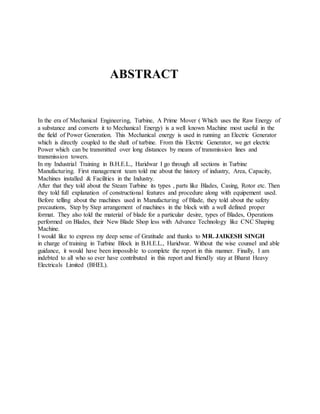 BHEL MECHANICAL ( 4TH YEAR ) INTERNSHIP -BLOCK-3(TURBINE SHOP) | PDF