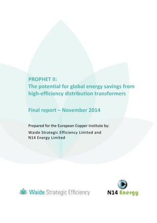 N14 Energy 
PROPHET II: 
The potential for global energy savings from 
high-efficiency distribution transformers 
Final report – November 2014 
Prepared for the European Copper Institute by: 
Waide Strategic Efficiency Limited and 
N14 Energy Limited 
 